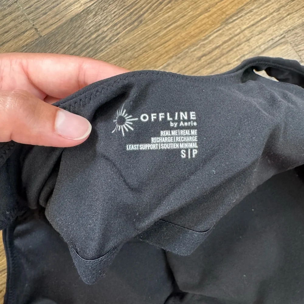 Aerie Real Me Longline Sports Bra Tops Small Black and Green - Picture 3 of 5